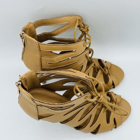 Anne Michelle Heels Womens Size 7 Tan Brown Lace Stiletto Gladiator Strappy Shoe - Picture 3 of 11